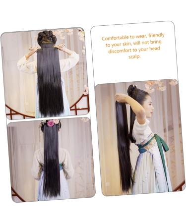 DOITOOL Hair Extension Wig Curly Hair Extensions Long Hair Extensions Synthetic Hair Extensions Natural Wig Black Wig Women Hair Extensions Miss High Temperature Wire Long Straight Hairpin 80X16CM Black - Buy Online on GoSupps.com