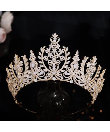 Aoligracre Luxury Cubic Zirconia Wedding Tiara and Crown for Women Big Pageant Hair Jewelry Quinceanera Bride Gifts for Women Gold