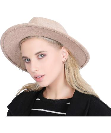 Lanzom Women Lady Felt Fedora Hat Wide Brim Wool Panama Hat - E-Beige - Buy Online on GoSupps.com