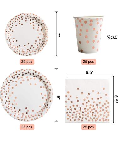 175 Pieces Rose Gold Party Supplies - Rose Gold Dot on White Paper Plates and Napkins Cups Silverware Serves 25 Sets for Wedding Bridal Shower Engagement Birthday Parties White and Rose Gold - Buy Online on GoSupps.com