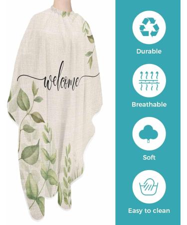Fall Green Eucalyptus Barber Cape - Adjustable Hair Cutting Cape for Men Women & Kids | Vintage Botanical Design | 55x63 Inch Light Beige & Grass Green - Buy Online on GoSupps.com