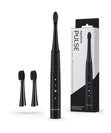 AquaSonic Pulse   Ultra Whitening Electric Toothbrush w Activated Charcoal Whitening Bristles   Sonic Rechargeable Toothbrush   3 Modes & Smart Timers   Lasts 45 Days   Home & Travel Toothbrush Midnight Black