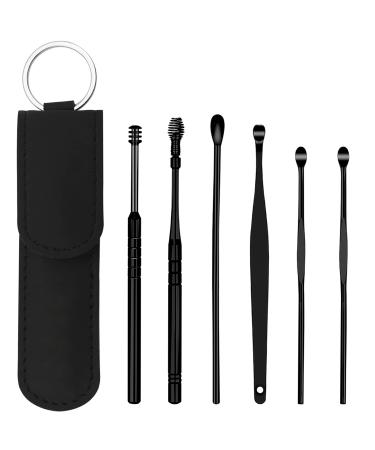 Innovative Spring Earwax Cleaner Tool Set 6pc Steel Ear Pick Wax Cleaner Earpick Curette Remover Earwax Removal Cleaner Ear Cleansing Tool Set Ear Curette Cleaner with a Storage Box (Black)