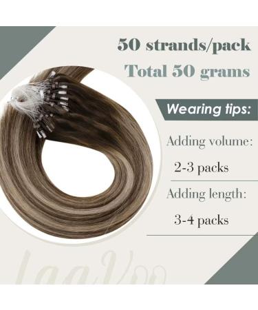 LAAVOO Microring Hair Extensions - 1g 50 Strand Balayage Real Hair 35cm Dark Brown to Dark Ash Blonde Micro Extensions #4/18 for Luxurious Length and Volume - Buy Online on GoSupps.com