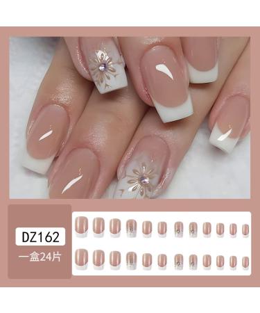 Diduikalor 24 Pcs White French Press on Nails with Rhinestones - Medium Square Acrylic False Nails for Women and Girls - DIY Nail Manicure Set - Buy Online on GoSupps.com
