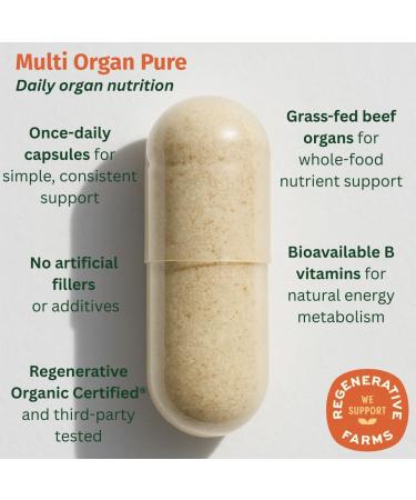 EarthFirst Organic Multi Organ Pure Regenerative Organic Certified Grass-Fed Organ Blend Liver Heart & Kidney for Energy Detox & Metabolic Support with AB22 Probiotic 180 Capsules - Buy Online on GoSupps.com