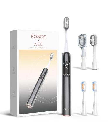 FOSOO Sonic Electric Toothbrush for Adults  48000 VPM High Power Rechargeable Toothbrush with 4 Premium Dupont Brush Heads  3 Hours Fast Charge for 180 Days  Zinc Alloy Handle  2 Min Timer(Black)
