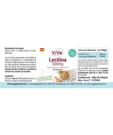 Lecithin 500 mg - 60 Softgels | Natural Phosphatidylcholine | No Additives | German Quality | Vive Supplements - Buy Online on GoSupps.com
