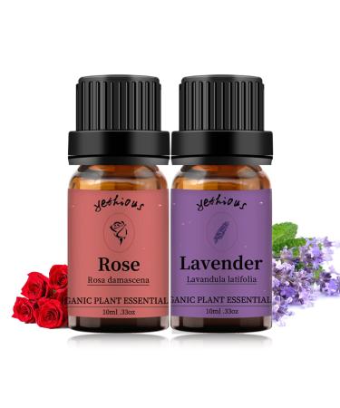 Essential Oils Set 100% Pure Organic Rose/Lavender Scented Fragrance Essential Oil Aromatherapy Oils for Diffusers for Home Humidifier or DIY Soaps Candles 2x10ml rose + lavender 10.00 ml (Pack of 1)
