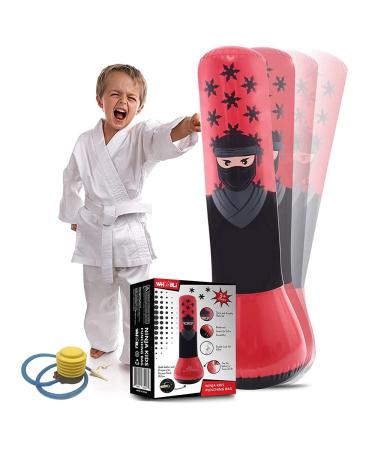 Whoobli Ninja Inflatable Kids Punching Bag, Inflatable Toy Punching Bag for Kids, Bounce-Back Bop Bag for Play, Boxing, Karate, Anger Management, Gift for 3-7 Years Old, Toys Age 3 4 5 6 7 New 2022 Ninja- Red