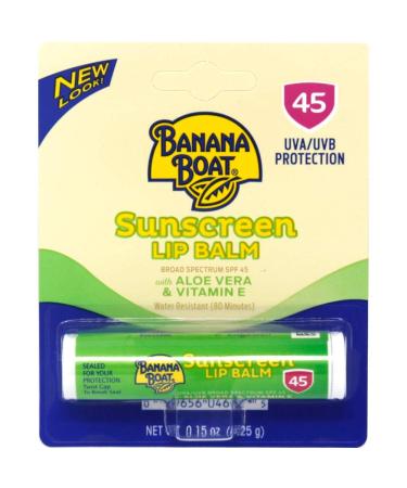 Banana Boat Aloe Vera with Vitamin E Sunscreen Lip Balm SPF 45 - .15 oz Pack of 6