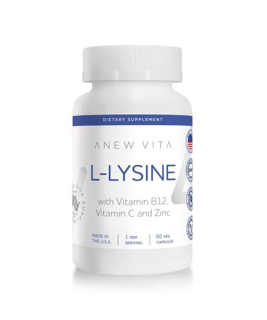L-Lysine Supplement with Vitamin B12 + C + Zinc for Lip Mouth and Oral Tissue Health - Enhanced Wellness Support - Non-GMO Gluten-Free - Made in USA - 60 Vegetable Capsules 500mg
