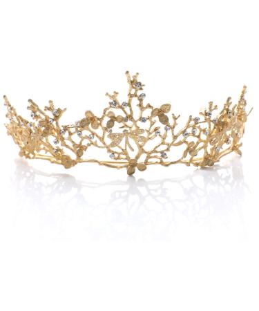 Yean Adult Tiaras and Crowns Gold Wedding Princess Queen Crown Baroque Vintage Rhinestone Tiara Hair Accessories for Women and Men (Gold)