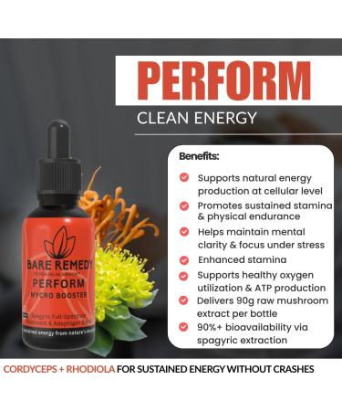 Perform MyCro Booster - Organic Cordyceps Reishi Mushroom Tincture for Energy Stamina & Focus Natural Flavor Liquid Supplement Fruiting Body Extract No Fillers Spagyric Formula 1oz 30 Servings - Buy Online on GoSupps.com