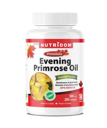 Nutridom Evening Primrose Oil 500 mg Capsules | Cold-Pressed 10% GLA | Non-GMO Gluten-Free Dairy-Free Soy-Free | Natural Source of Omega-6 120 Softgels 200 count (Pack of 1)