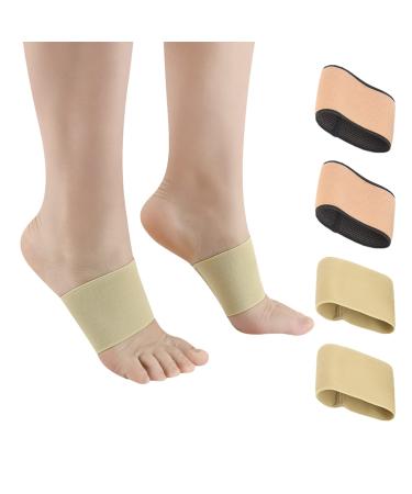 Copper Arch Support Sleeves (4PCS), Plantar Fasciitis Braces for Foot Care, Foot Compression Sleeve for Heel Spurs, Flat & Fallen Arches and High Arch Pain Relief, Arch Support Bands for Women & Men Beige and Black