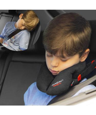 SANDINI SleepFix Kids Outlast Child Neck Pillow with Support Function and Temperature Regulation Child seat Accessory for car/Bike/Travel Prevents Tilting of The Head During Sleep Black