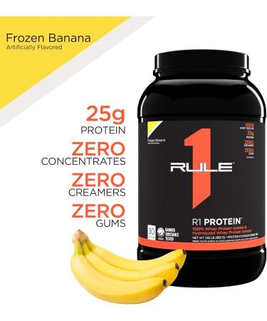 Rule 1 Protein | Super-Pure 100% Whey Isolate & Fast-Acting Whey Hydrolysate | 25 Grams Protein 4 Grams Glutamine & 6 Grams BCAAs Per Serving (2LB Frozen Banana) Frozen Banana 2LB - Buy Online on GoSupps.com