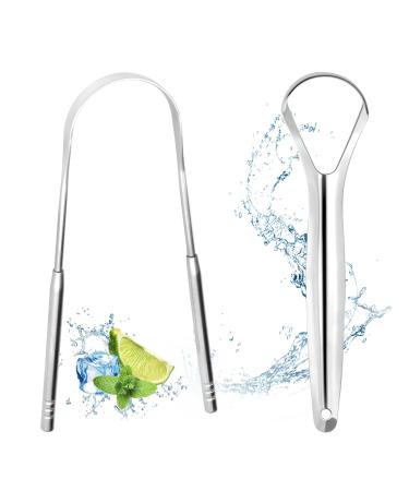 AWUMBUK Tongue Scraper Toungescraper 2 Stainless Steel Tongue Scrapers for Adults Tongue Cleaner Set Bad Breath Treatment for Adults and Children