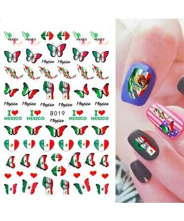 Mexican Flag Nail Art Stickers - 3D Self Adhesive Decals for Patriotic Manicure | DIY Mexico Flag Design (6 Sheets - Buy Online on GoSupps.com