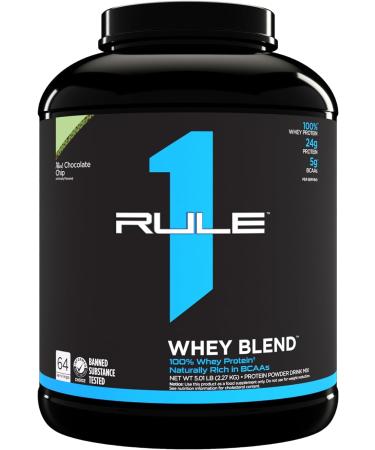 Rule 1 Whey Blend | 100% Whey Protein From Whey Concentrates Isolates & Hydrolysates | 24 Grams Protein 5 Grams BCAAs & 4 Grams Glutamine Per Serving (5LB Mint Chocolate Chip) Mint Chocolate Chip 5LB