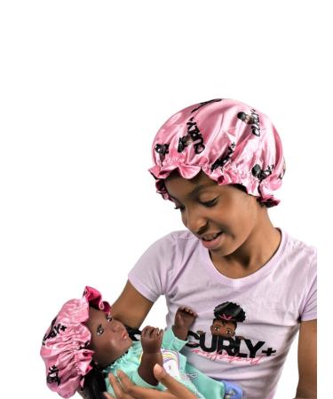 Beautiful Curly Me Reversible Girls Adjustable Premium Silk Satin Bonnet with Matching Doll Sleep Cap| Hair Protection Curly+Confident