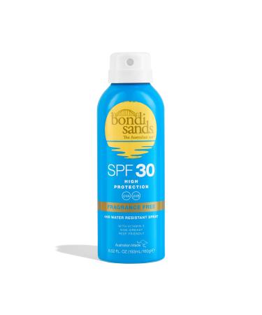 Bondi Sands Fragrance Free Sunscreen Aerosol Mist SPF 30 | Non-Greasy Broad Spectrum Formula Moisturises Soothes and Protects Skin Water Resistant Up To 4 Hours + Cruelty Free | 160g/5.64 Oz