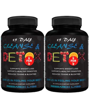 Research Labs 15 Day Colon Cleanse & Detox for Less Bloat Flat Tummy w/Probiotics - 2 Fer 1 - Constipation Relief - Flushes Toxins  Boosts Energy. Clinically Researched Safe and Effective Formula