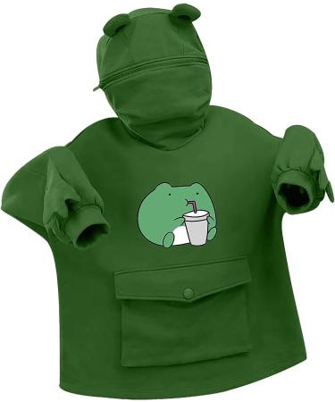 Women's Cute Frog Fashion Hoodie Sweatshirt | Long Sleeve Cartoon Casual Hoodie | Green Pullover with Pockets | Small Size - Buy Online on GoSupps.com