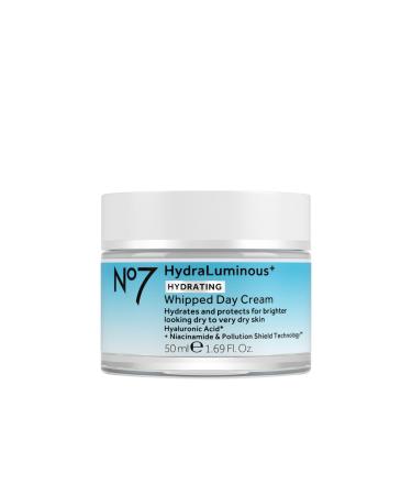 No7 HydraLuminous+ Hydrating Whipped Day Cream - Hyaluronic Acid Facial Moisturizer with 2% Vitamin B3 Niacinamide for Skin Barrier Repair & Visibly Healthy-Looking Skin (1.69 Fl Oz)