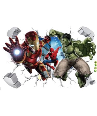 Hulk Spiderman Superman Avengers Robot Wall Stickers Meecaa 3D Breaking Wall Decals for Bedrooms Living Room Wall Art Stickers Wall Decor (Hulk)