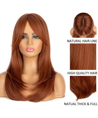 Szphoxer Auburn Layered Wig with Bangs - Long Straight Copper Brown Synthetic Hair Wig for Daily Party and Cosplay Use - Buy Online on GoSupps.com
