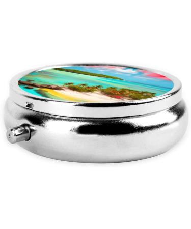 Caribbean Scenery Round Pill Box - 3 Compartment Organizer & Portable Travel Solution for Pills - Buy Online on GoSupps.com