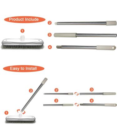 IZSOHHOME Floor Scrub Brush with Long Handle for Cleaning Tile Kitchen Bathroom Patio Wall and Deck.Adjustable Stainless Steel Long Handle-46.5" White - Buy Online on GoSupps.com