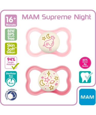 MAM Dental Pacifier Supreme Set for Girls - 16+ Months Skin Soft Silicone Tooth-Friendly 4-Pack - Buy Online on GoSupps.com