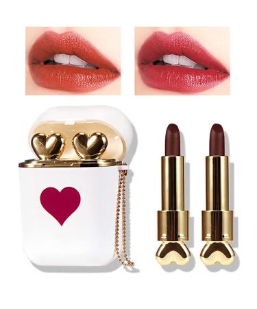 Matt lipstick make-up set 2 pieces/set headphones of two-tone lip gloss waterproof durable velvet moisturizing non-stick-cup lipstick-up gift (gold)