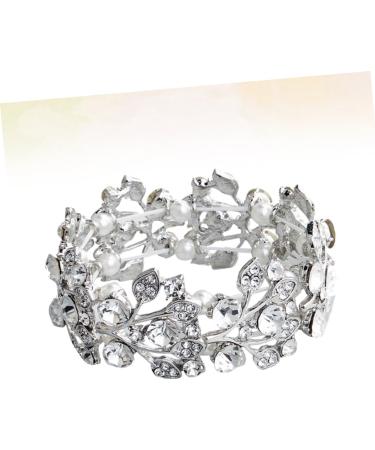 Clispeed Diamond Arm Band Women's Wedding Tennis Bracelet Cuff | Rhinestone & Pearl Design | Open Bangle | 6.5*3cm Silver - Buy Online on GoSupps.com