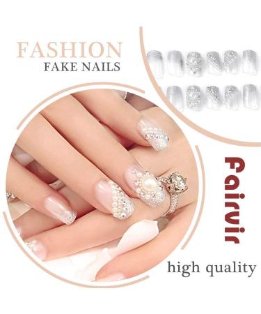 Fairvir Bling Rhinestone Sun Pearl False Nails - Acrylic Fake Nails for Weddings & Birthdays | Elegant Nail Art for Women & Girls - Buy Online on GoSupps.com