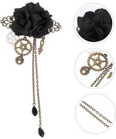Steampunk Hair Clips with Tassels Chain Rose Flower Hair Clip Vintage Halloween Headdress Goth Gothic Hair Accessories for Women Girls Halloween Costume Decorations Black - Buy Online on GoSupps.com