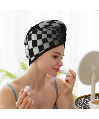 3D Black & White Checkerboard Hair Towel | Ultra-Soft Super Absorbent Microfiber Wrap for Long Curly & Thick Hair - Quick Dry Coral Velvet - Buy Online on GoSupps.com