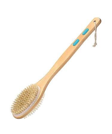 Shower brush  bath brush with long wooden handle  exfoliating body cleansing brush  natural soft and stiff massage bristles for dry/wet brushes  back and foot cleaning brushes for men and women
