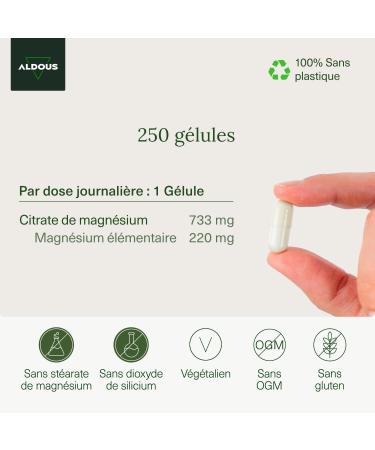 Magnesium Citrate | 250 Capsules | Elemental Magnesium 220mg | Highly Bioavailable Magnesium | Fatigue & Fatigue | Bone & Joints Muscle | Made in Europe - Buy Online on GoSupps.com