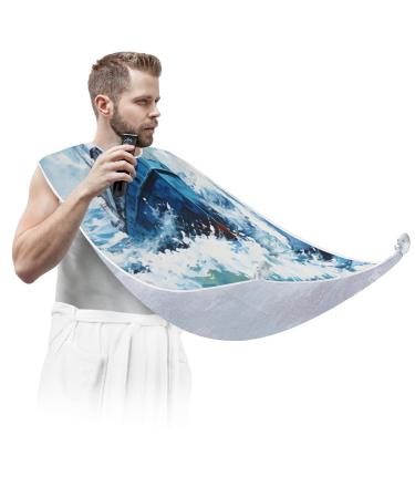 Ocean Cruise Beard Bib Apron Beard Hair Catcher for Men Shaving Fathers Day Anniversary Christmas Gifts for Dad Husband Beard Bib with 2 Suction Cups
