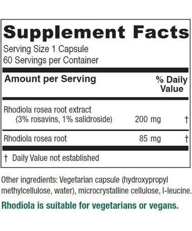 Vitanica Rhodiola Rosea Root Extract 200mg Capsules - Dr. Formulated, Vegan, 3% Rosavins & 1% Salidroside, 60ct - Rhodiola Pro Logo - Buy Online on GoSupps.com