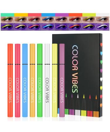 LOPHE Neon Liquid Eyeliner 8 Colors Waterproof Smudge Resistant Long Lasting Matte Set Colorful Fluorescent Rainbow Eyeliner Glow in UV Liner Pen Eye Guide Makeup