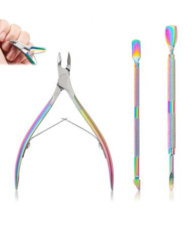 Colorful Cuticle Trimmer Nail Cuticle Nipper Clipper Cuticle Nippers with Cuticle Pusher Cuticle Cutter Stainless Steel Cuticle Remover Tool for Fingernails Toenails
