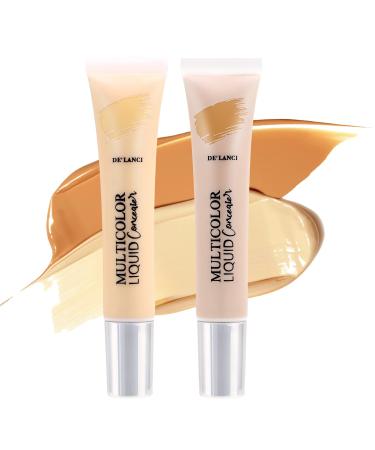 Liquid Concealer Full Coverage Moisturizing+Bright Foundation Makeup DE'LANCI Pro Natural Concealer Corrector for Eye Dark Circles Long Lasting&Waterproof for Man/Woman Face Vegan Cruelty Free Beige + Nude