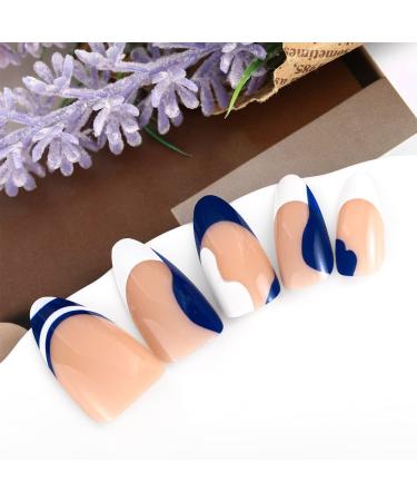 Sethexy 24pc Abstract Almond Shape False Nails | French Press-On Swirl Acrylic Fingernails for Women & Girls - Blue - Buy Online on GoSupps.com