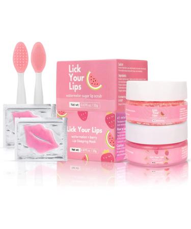 Lip Care Kit Gift Set - 6 in 1 Lip Therapy Set with Lip Sleeping Mask Lip Scrub Brush Lip Sugar Scrub and Collagen Lip Mask Sheet Lip Care Products-Lip Scrubs Exfoliator & Moisturizer for Cracked  Chapped  Dry Lip Treatm...