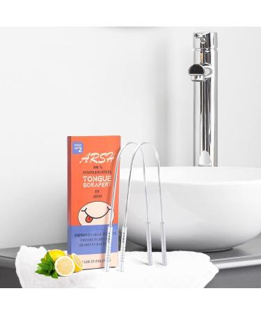 Arsh Stainless Steel Tongue Scraper - Ultimate Oral Care & Hygiene for Adults | U-Shaped Tongue Cleaner to Reduce Bad Breath - Durable & Effective Tongue Scrubber for Men & Women - Buy Online on GoSupps.com